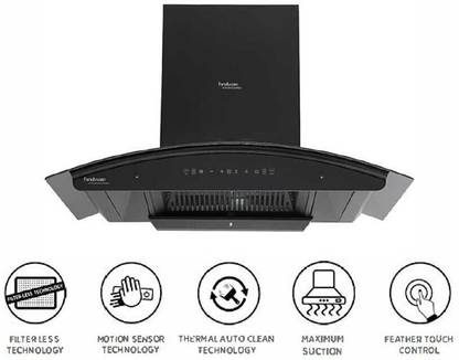 Hindware Zinnia 90cm MaxX Silence Kitchen Chimney Auto Clean Wall Mounted BLACK 1350 CMH Chimney