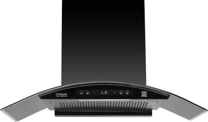 Hindware Smart Appliances Sancia BLDC 90 Auto Clean | Curved Glass | Filterless | Touch Control | Motion Sensor | Energy Efficient LED Light | Powerful Suction | Wall Mounted Black 1400 CMH Chimney