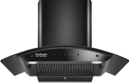 Hindware Smart Appliances Ripple 90 IN Auto Clean | Curved Glass | Filterless | Touch Control | Motion Sensor | 10 Years Motor Warranty | Energy Efficient LED Light | Powerful Suction | Wall Mounted Black 1350 CMH Chimney
