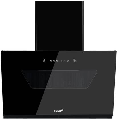 LIVPURE GLIDE-NEO-90-FL-HAC Auto Clean Slant Glass 90 cm| 10 Years Motor Warranty|Heat Autoclean| Gesture Control| Filterless|Powerful Suction | Low Noise Wall Mounted Black 1350 CMH Chimney