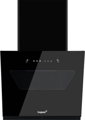 LIVPURE Glide-60 Auto Clean Slant Glass 60 cm| 10 Years Motor Warranty|Heat Autoclean| Gesture Control| Filterless|Powerful Suction | Low Noise Wall Mounted Black 1350 CMH Chimney