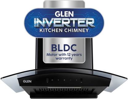 Glen Soundpro AC BLDC 60 cm Auto Clean Curved Glass 60 cm|BLDC Motor|Touch & Gesture Control| Autoclean| Filterless|Powerful Suction | Low Noise Wall Mounted black 1200 CMH Chimney