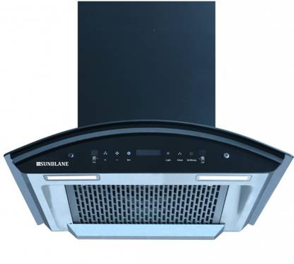 Sunblane Alfa Auto 60cm 1400 m3/hr Filterless, 3G Heat Auto Clean, Curved Glass Auto Clean Wall Mounted Black, Silver 1400 CMH Chimney
