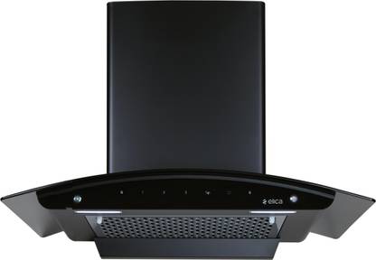 Elica FL 750 SLIM HAC MS NERO Auto Clean Curved Glass 75 CM | 5 Years Motor Warranty|Heat Autoclean| Gesture Control| Filterless|Powerful Suction | Low Noise Wall Mounted Black 1200 CMH Chimney