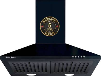 Amplesta EcoFlow 60cm Pyramid Kitchen chimney, 1150 CMH, Baffle Filter, 130W Copper Motor Wall Mounted Black 1150 CMH Chimney