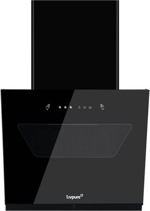 LIVPURE LIV-GLIDE-NEO-60-FL-HAC Auto Clean Slant Glass 60 cm| 10 Years Motor Warranty|Heat Autoclean| Gesture Control| Filterless|Powerful Suction | Low Noise Wall Mounted Black 1350 CMH Chimney