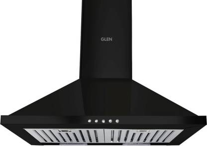 Glen Chimney Mia BLK 60 1100M3 BF LTW Pyramid 60 cm| Baffle Filter | Low Noise Wall Mounted Black 1100 m3/h Chimney