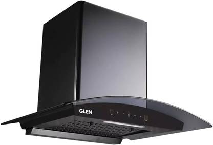 Glen Curved Glass filterless Chimney 60Cm,Motion Sensor Control With Digital Display Auto Clean Wall Mounted BLACK 1200 CMH Chimney