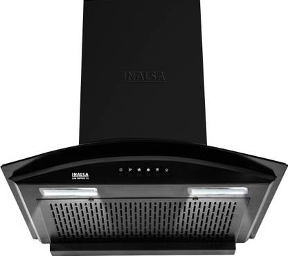 Inalsa Zylo 60PBAC Filterless 1250 m³/hr Curved Glass, Push Button Control Auto Clean Wall Mounted Black 1250 CMH Chimney