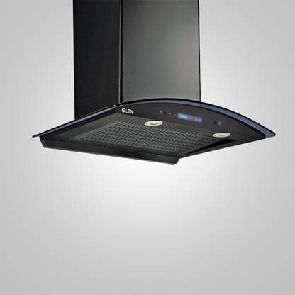 Glen 6061 Curved Glass Chimney with Inverter Technology, BLDC Motor 1400 m³/h - 76cm Auto Clean Wall Mounted BLACK 1400 CMH Chimney