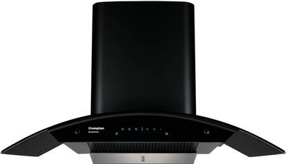 Crompton CHD-SSC90FLE-MBL Auto Clean Curved Glass 90 cm| Low Noise Wall Mounted Midnight Black 1360 CMH Chimney