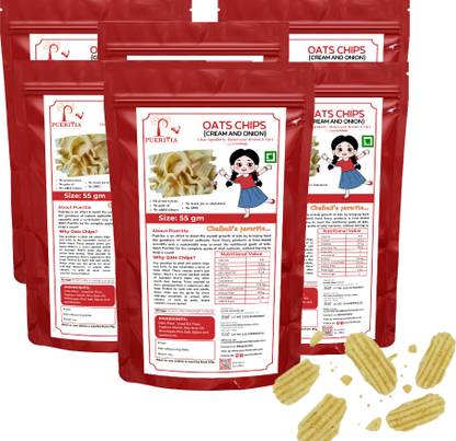 Pueritia Oats Cream and Onion Chips - Gluten free, Vegan, No Palm oil, Fibre and Protein Chips