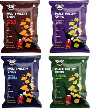 GRINZ Multi Millet Chips|No Maida|0%Trans Fat|Mulitimillet Magic Chips|Healthy Snacks Chips