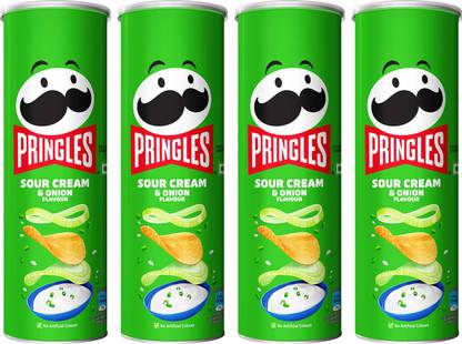 Pringles Potato Chips Sour Cream & Onion Flavor Pack of 4, Crispy Snack for Game Nights Chips