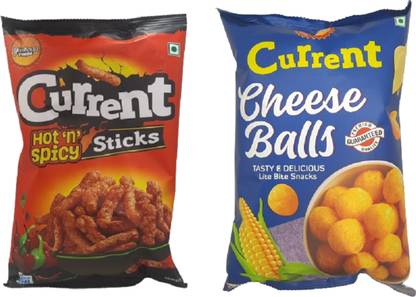 Current Snacks - Hot & Spicy Sticks 80g and Cheese Ball 60 gm - Pack of 2 Chips