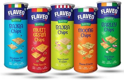 Flaveo Baked Chips Healthy Snack Bajra (2), Multi-grain (1), Moong (1), Barley (1) Chips