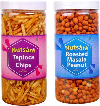nutsara Kerala Tapioca Chips (250g) and Masala Coated Peanut (500g) Combo 750GM Chips
