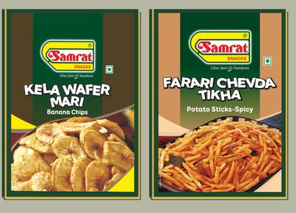 SAMRAT |Farari Combo Pack of 2 |KELA WAFER Banana Chips |Farari Chevda Tikha |Namkeen| Chips