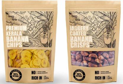 FLAVORS OF KERALA Premium Kerala Banana Chips (600Gm) And Jaggery Coated Banana Chips (600 Gm) Chips