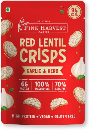 PINK HARVEST FARMS Red Lentil Crisps-Garlic and Herb Light. Crispy No Rice, Potato, Corn or Wheat. Chips