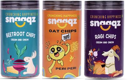 Snaaqz Beetroot Cream & Onion + Peri Peri Oat + Ragi Cream & Onion Chips