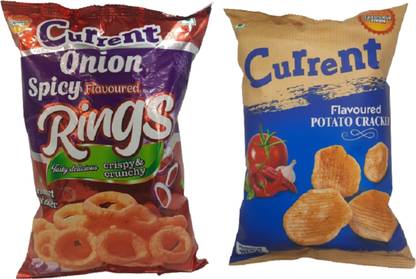 Current Snacks - Spicy Onion Ring 50 gm and Potato Cracker 50 gm - Pack of 2 Chips