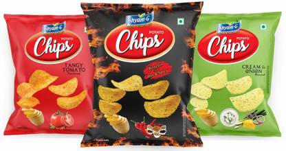 SHYAMG Potato Chips Combo Pack - Korean Chilli, Tangy Tomato & Cream Onion Flavour Chips