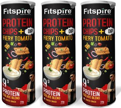 Fitspire Fiery Tomato Protein Chips | 9g Protein | Fibre Rich, Healthy Baked Snacks Protein Blends
