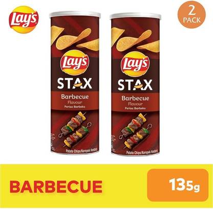Lay's Stax Barbecue Flavour Potato Chips Imported 135 gms ( Pack of 2 ) Chips