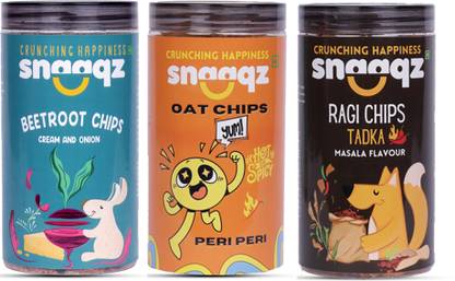 Snaaqz Beetroot Cream & Onion + Peri Peri Oat + Ragi Masala Chips