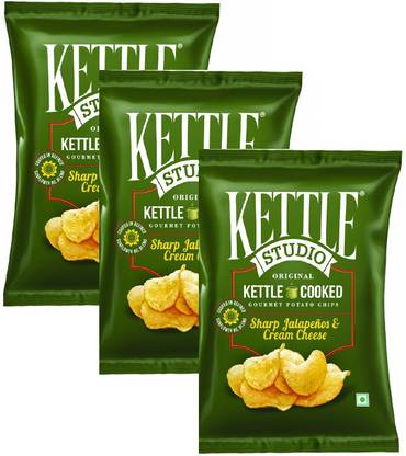 KETTLE Studio Potato Chips | Sharp Jalapenos and Cream Cheese - 125gm (Pack of 3) Chips