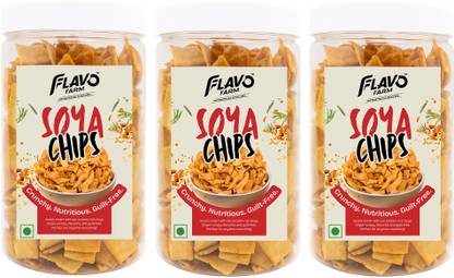 FlavoFarm Soya Chips Trio | Roasted High Protein Healthy Crunchy Snack Chips