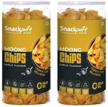 SNACKPURE BY ZUARI Moong Dal Chips Garlic Pack of 2 Chips