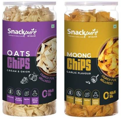SNACKPURE BY ZUARI Moong Dal Chips Garlic Flavor & Oats Chips Cream & Onion Flavor Chips
