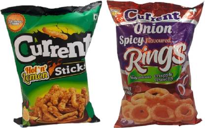 Current Snacks - Hot & Lemon Sticks 80g and Spicy Onion Ring 50 gm - Pack of 2 Chips