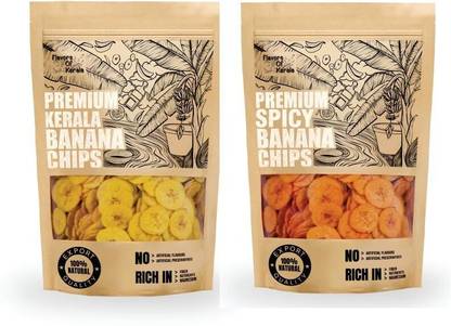 FLAVORS OF KERALA Kerala Banana Chips 150 g & Spicy Banana Chips 150 g Combo Pack Chips