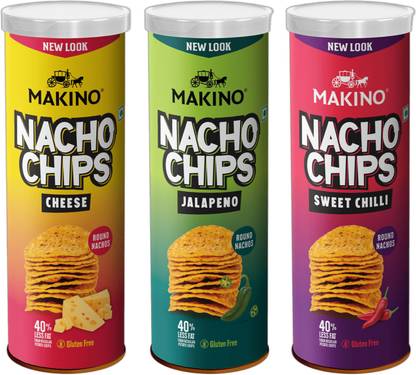 MAKINO Round & Stacked Nachos with Can Pack (Each 107 gm) (Pack of 3) Nachos