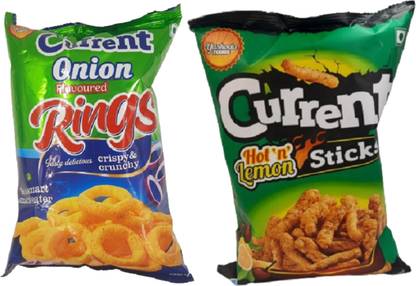 Current Snacks - Onion Ring 50 gm and Hot & Lemon Sticks 80g - Pack of 2 Chips