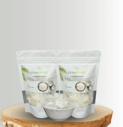 Ez Farmland Tender Coconut Chips 100 g( 2 Pack of 50 g)Sugar & Cardamom Syrup Coated Coconut Chips