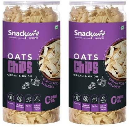 SNACKPURE BY ZUARI Oats Chips Cream & Onion Flavour Palm Oil Free Flavoured Chips Snacks Pack of 2 Chips