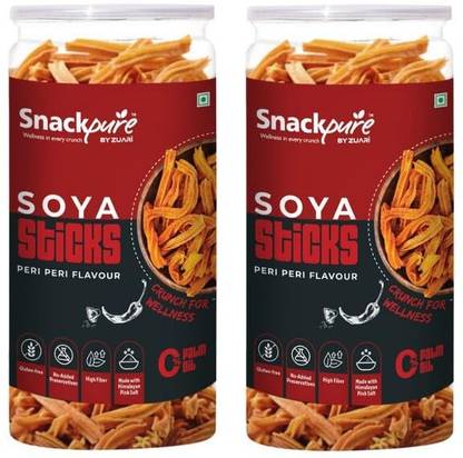 SNACKPURE BY ZUARI Peri Peri Flavour Soya Sticks Palm Oil Free Flavored Snack Chips Pack of 2 140g Chips