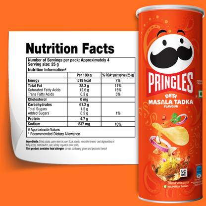 Pringles Kellogg's Potato Chips Desi Masala Tadka Flavour, 134g Chips