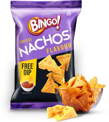 Bingo Cheese Flavour, Free Dip, Thin and Crunchy Chips, Nachos