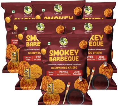 ASMITA ORGANIC FARMS Smokey BBQ Brown Rice Popped Crisps, Not Baked Not Fried, Low Fat Chips