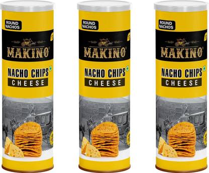MAKINO Cheese Round & Stacked Nachos with Can Pack (Each 107 gm) (Pack of 3) Nachos