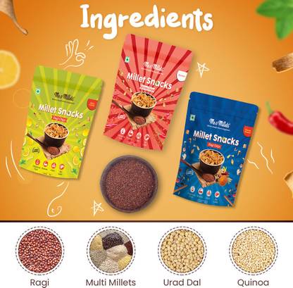 ME & MILLETS Millets Snacks Packs, Ragi Masala Flavor Chips