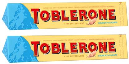 Toblerone CRUNCHY ALMOND (2 x 100 gm) CHOCOLATE WITH HONEY & SALTED CARAMELISED ALMONDS Bars