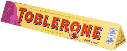 Toblerone FRUIT & NUT (1 x 100 gm.) SWISS MILK CHOCOLATE WITH RAISINS,HONEY & ALMOND Bars