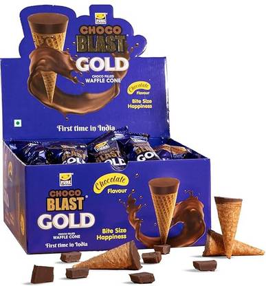 Pure Temptation Chocoblast-Premium Gold Chocolate Filled Waffle Cones - Chocolate Flavour | Cone Bites