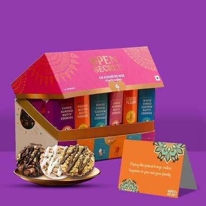 OPEN SECRET Festive Chocolate Gift Box, with Dry Fruit Cookies and Card Bites